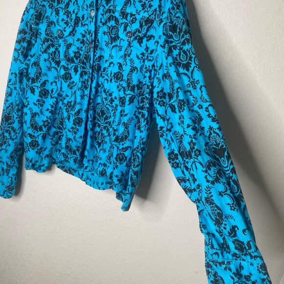 California Threads XL Blue & Black Floral Button-Up 100% Linen Shirt With Long S - Picture 5 of 11